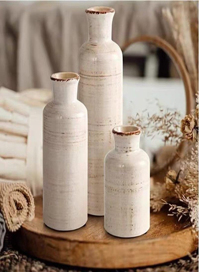 Fuukou Ceramic Vase Set of 3,Small Rustic Flower Vases for Home Decor,Farmhouse Bud Vases for Flowers,Minimalist Decorative Vase for Table Centerpiece,Shelf,Mantel & Wedding - Image 2